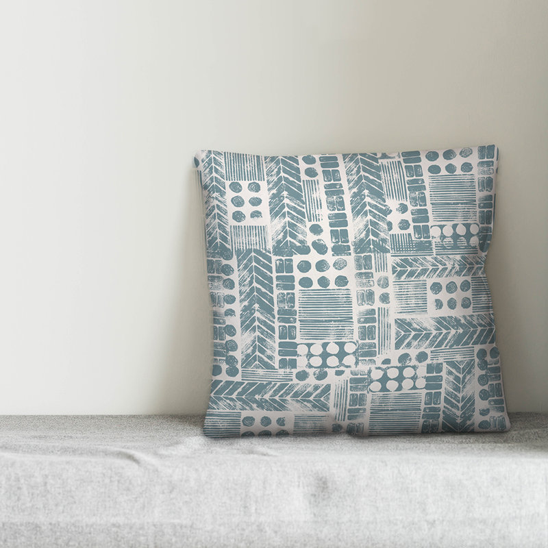 Throw Pillow, 18" x 18", White/Blue Geometric 2