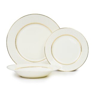 Service de vaisselle en porcelaine Selinex vert avec bordure dorée