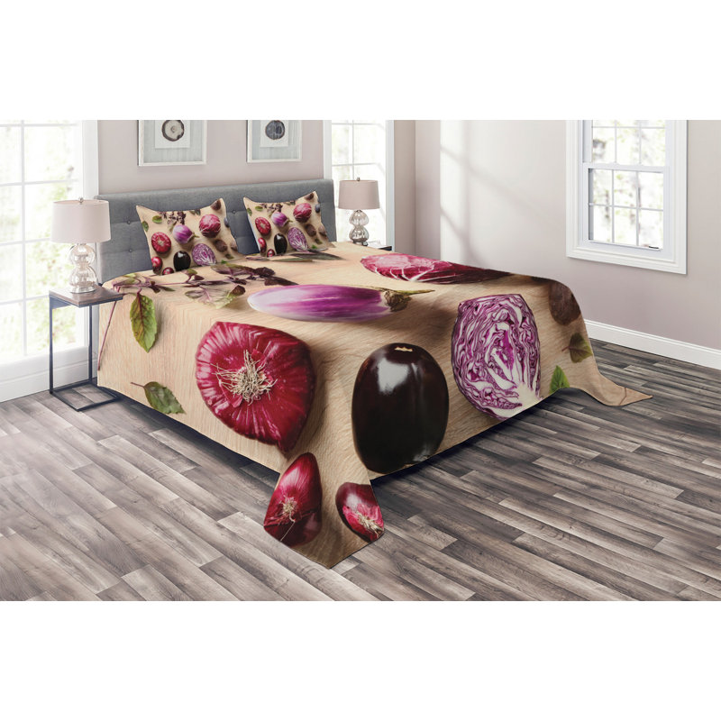 Vegetables Farmhouse / Country Polyester Coverlet, King Bedspread + 2 Shams