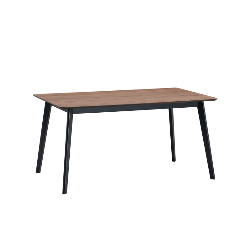 Table de salle à manger rectangulaire en noyer et noir avec plateau en bois durable et pieds robustes, parfaite pour les cuisines modernes et classiques