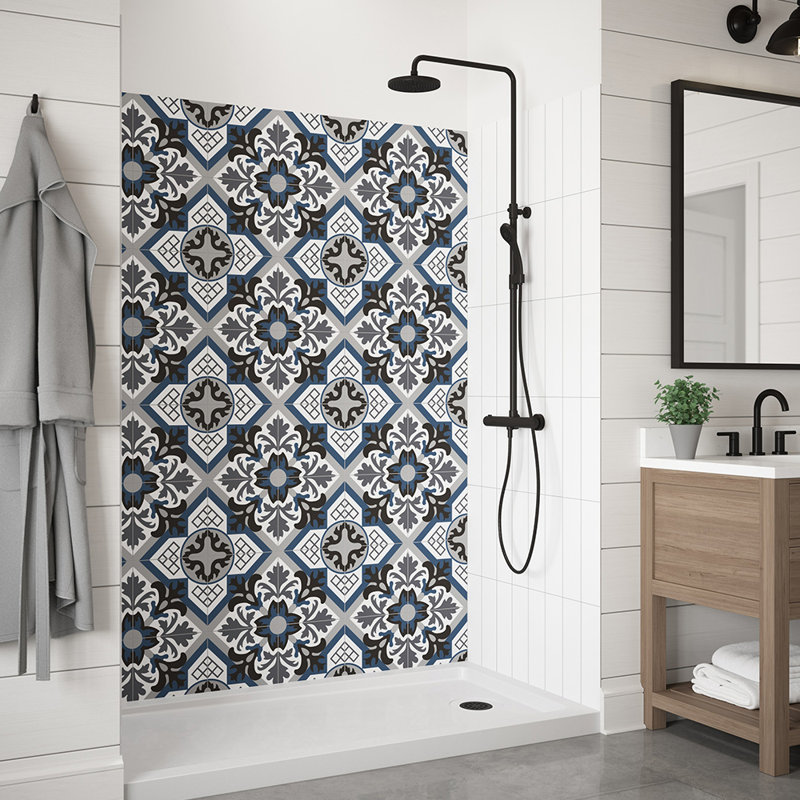 Jetcoat 60-in White and Gray Encaustic Tile-Look Shower Panel Kit