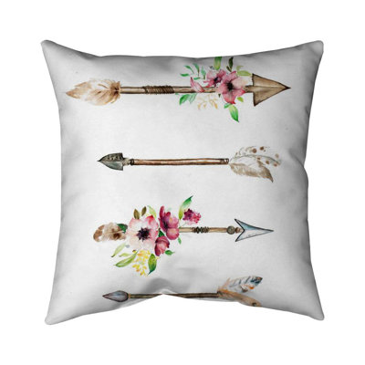 Arrowheads and Flowers Brown Bohemian Pillow – Outdoor Throw Pillow with Insert, Weather-Resistant