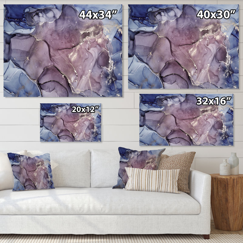 Gris et mauve, encre de marbre, impression sur toile murale moderne, H 24 po x l 32 po x P 1 po, Toile tendue