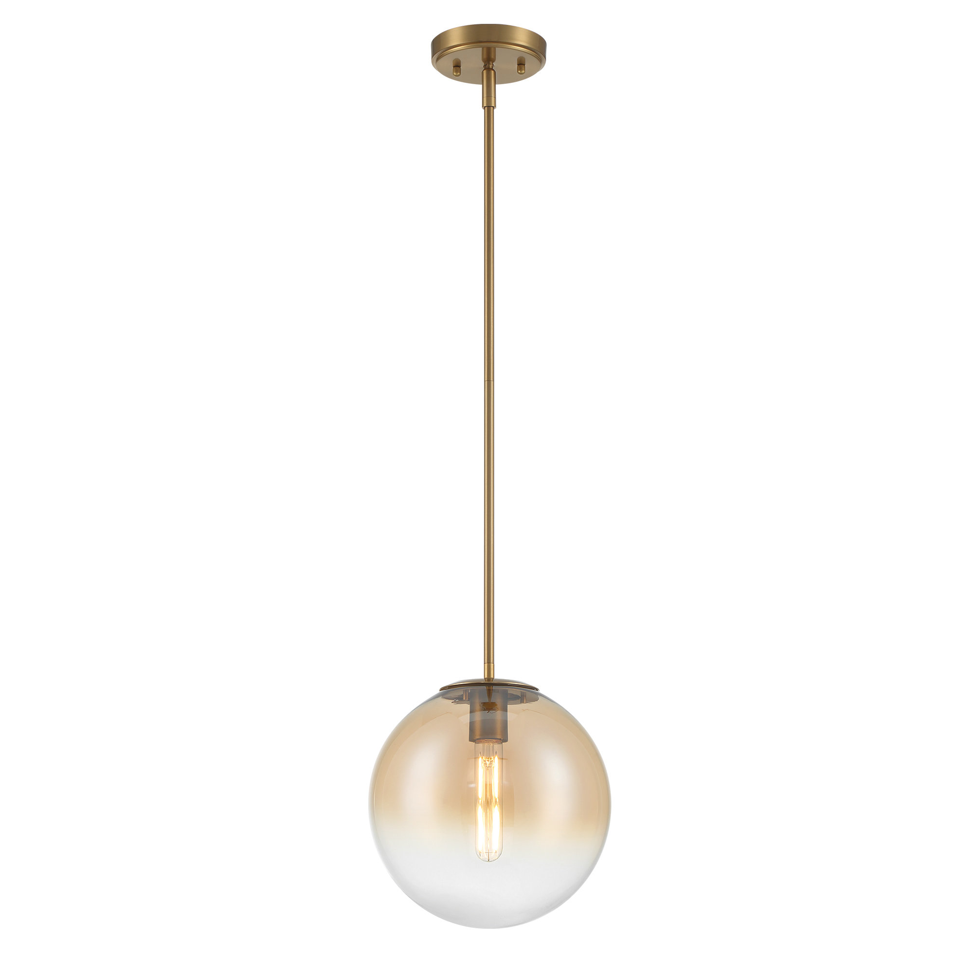 9" Glass pendany light, Brushed Gold, Clear