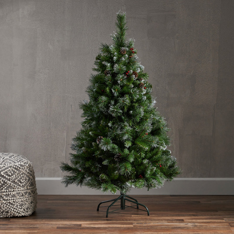 Arbre articulé de 4,5 pi avec des baies rouges, des pommes de pin et 200 CL, 407 pointes