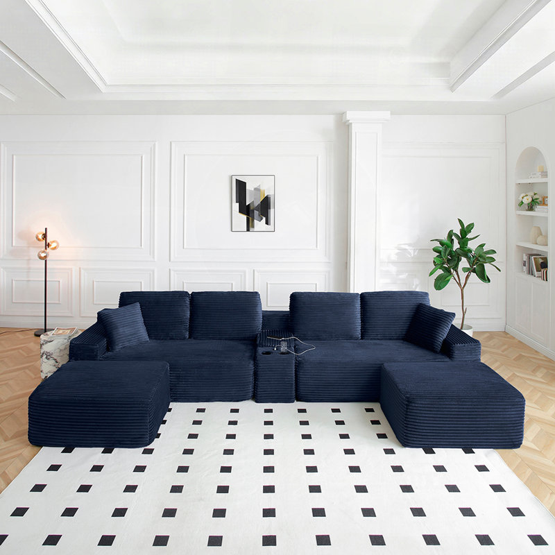 Canapé modulaire surdimensionné de 150 po, canapé Cloud avec siège profond, canapé en L avec porte-gobelets et ports USB, canapé rembourré en velours côtelé pour le salon