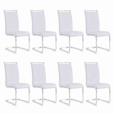 Modern Glam Faux Leather Cantilever Dining Chairs with Metal Base (Set of 8)