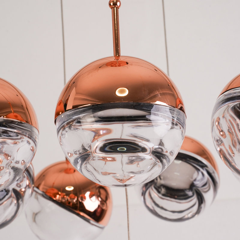 Luminaire suspendu en grappe 3 lumières Cascade Cluster en or rose poli avec globes en verre transparent