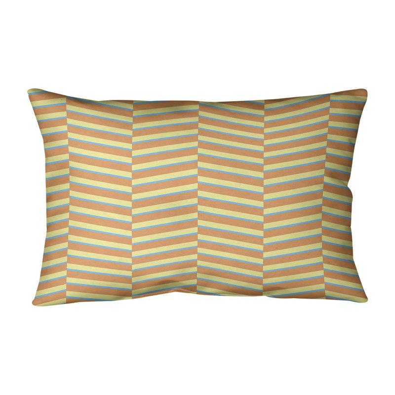 Coussin lombaire à rayures fracturées, H 14 po x l 20 po, Bleu orange, jaune, Polyester / Bourre en polyester