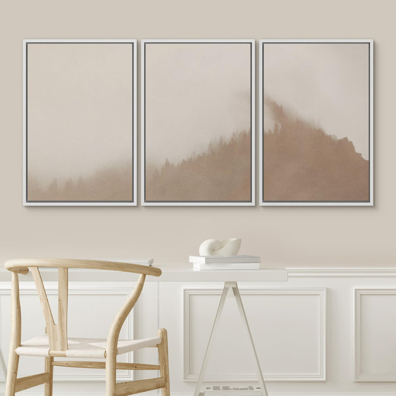 «Abstractest And Fog Landscape Minimalist Earth Tones», 3 pièces, Blanc, H 24 po x l 16 po