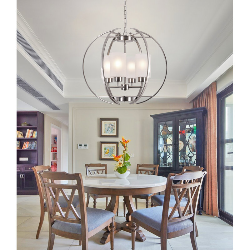 Luminaire suspendu de 24 po en nickel brossé Globe, Nickel brossé + verre givré