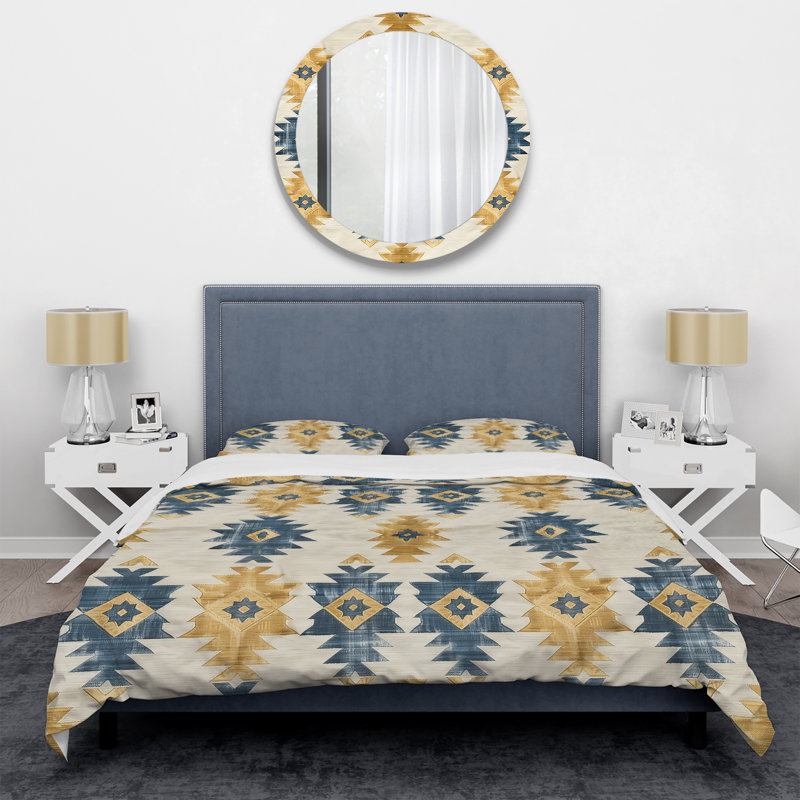 Ensemble de housse de couette jaune géométrique rétro Navajo II - géométrique rétro