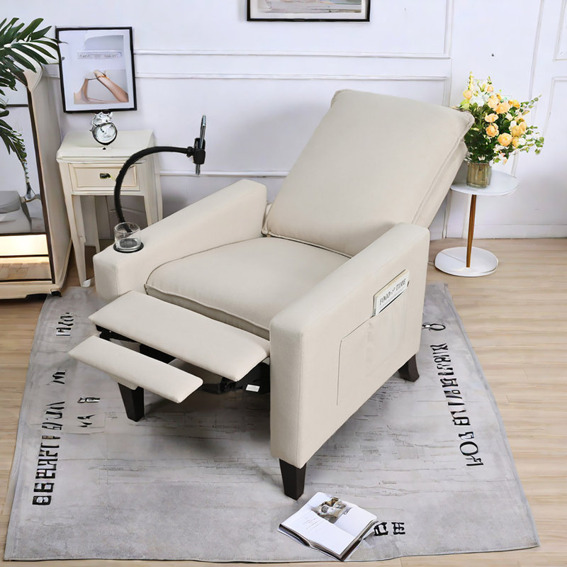 Yiran Upholstered Recliner, Beige Polyester