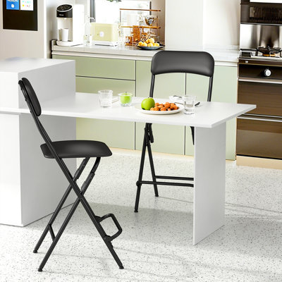 Upholstered Padded Folding Bar Stools with Footrest