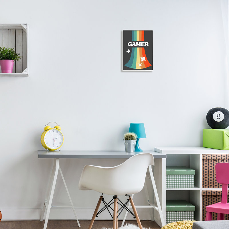 Vidéo de jeu vidéo rétro arc-en-ciel, H 14 po x l 11 po, Giclée encadrée blanc bord de mer
