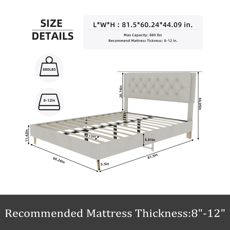 Lit moelleux en suède, Beige, Grand lit
