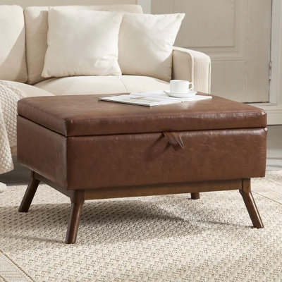 31.5"W Upholstered Rectangle Table Storage Ottoman with Lift Top and Solid Wood Legs