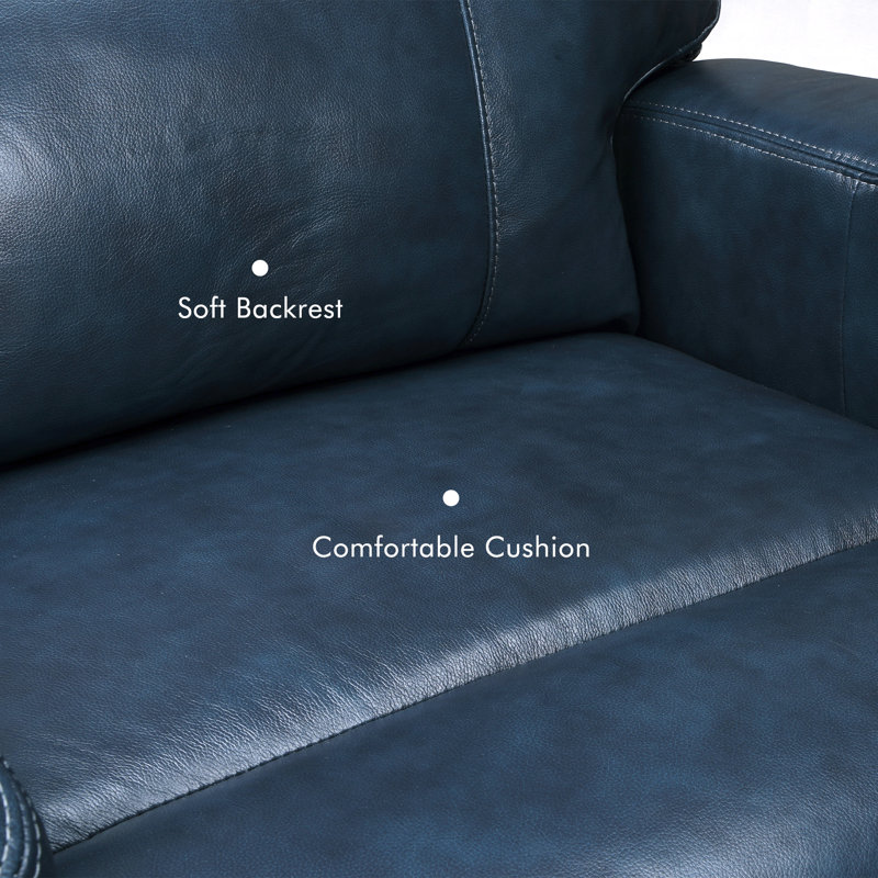 Rumalda 60'' Leather Power Reclining Loveseat, Dark Blue