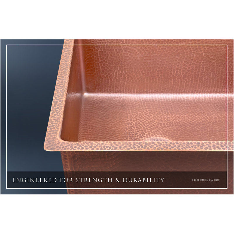 Fossil Blu Luxury 18" 12-Gauge Hammered Copper Undermount/Drop-In Sink, Medium Patina, Incl Accs