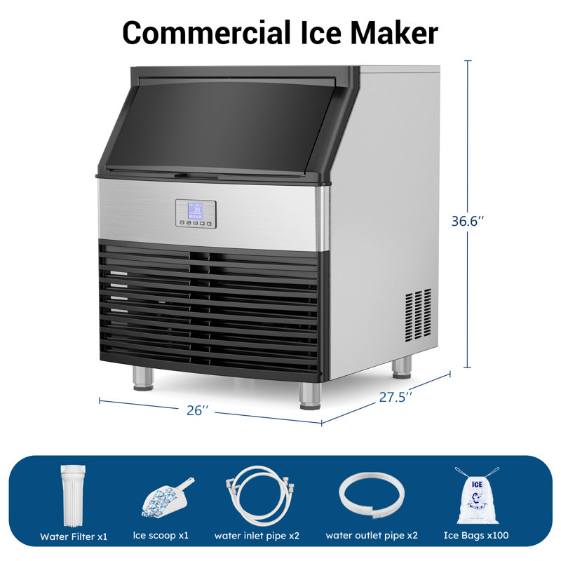 450 lb./Day Commercial Under Counter Ice Maker with 120 lb. Storage Bin, LCD Controls & Self-Cleaning