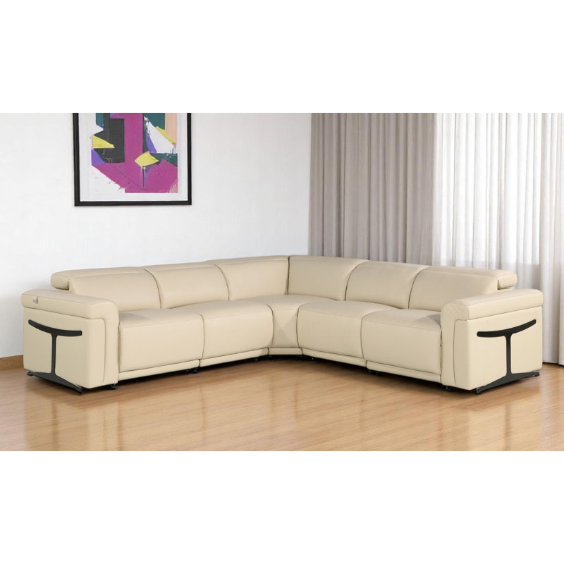 Canapé modulaire en L beige en cuir italien modulaire cinq pièces