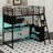 Ashvith Twin Size Metal Loft Bed With LED, Desk And 4 Storage Shelves