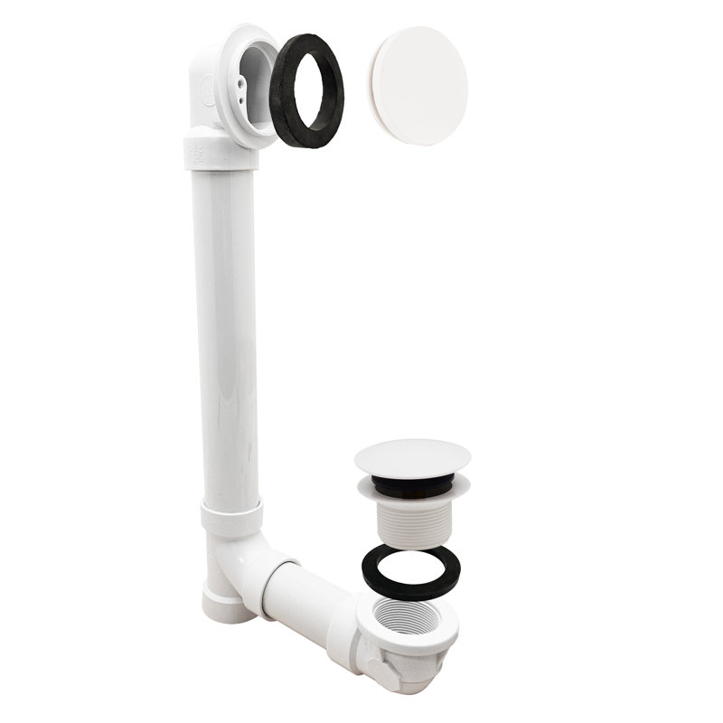 12" & 4" Sch. 40 PVC Tip-Toe Bathtub Leg Drain with No-Hole Overflow, Powder Coat White