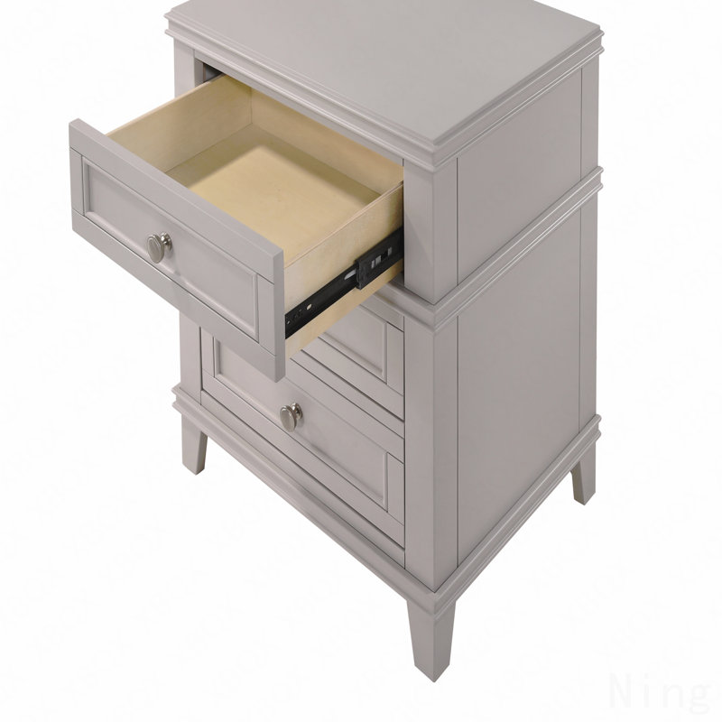 3-Drawer Nightstand With USB Ports, Gray