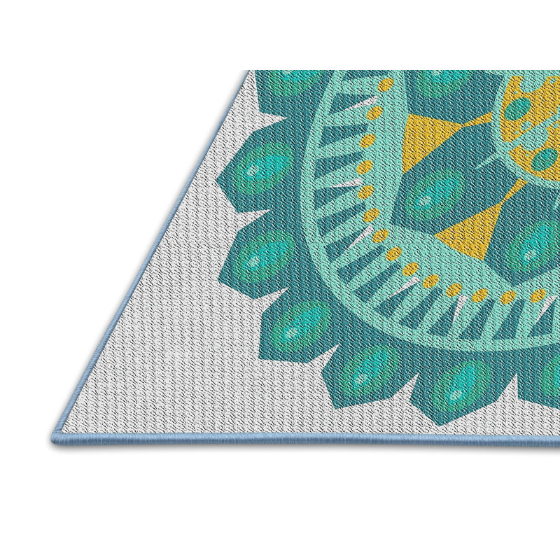 Laine tissée à la machine en polyester turquoise/vert/jaune/gris Tapis décoratif, Rectangle 6 pi x 9 pi