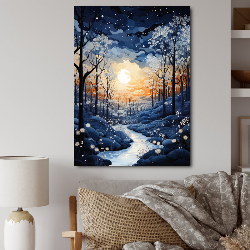 «Forest Winter Blue Monochen - Landscape & Nature», reproduction d'art sur toile, H 44 po x l 34 po x P 1,5 po, Toile tendue