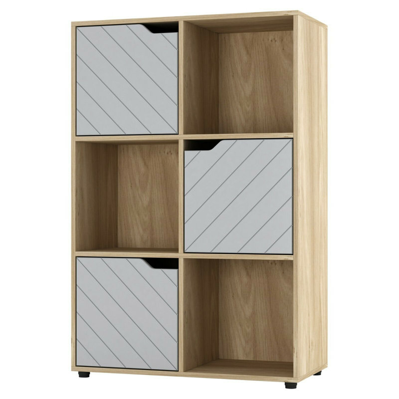 Berrick 90.5cm H x 60cm W Cube Bookcase, Oak/Grey