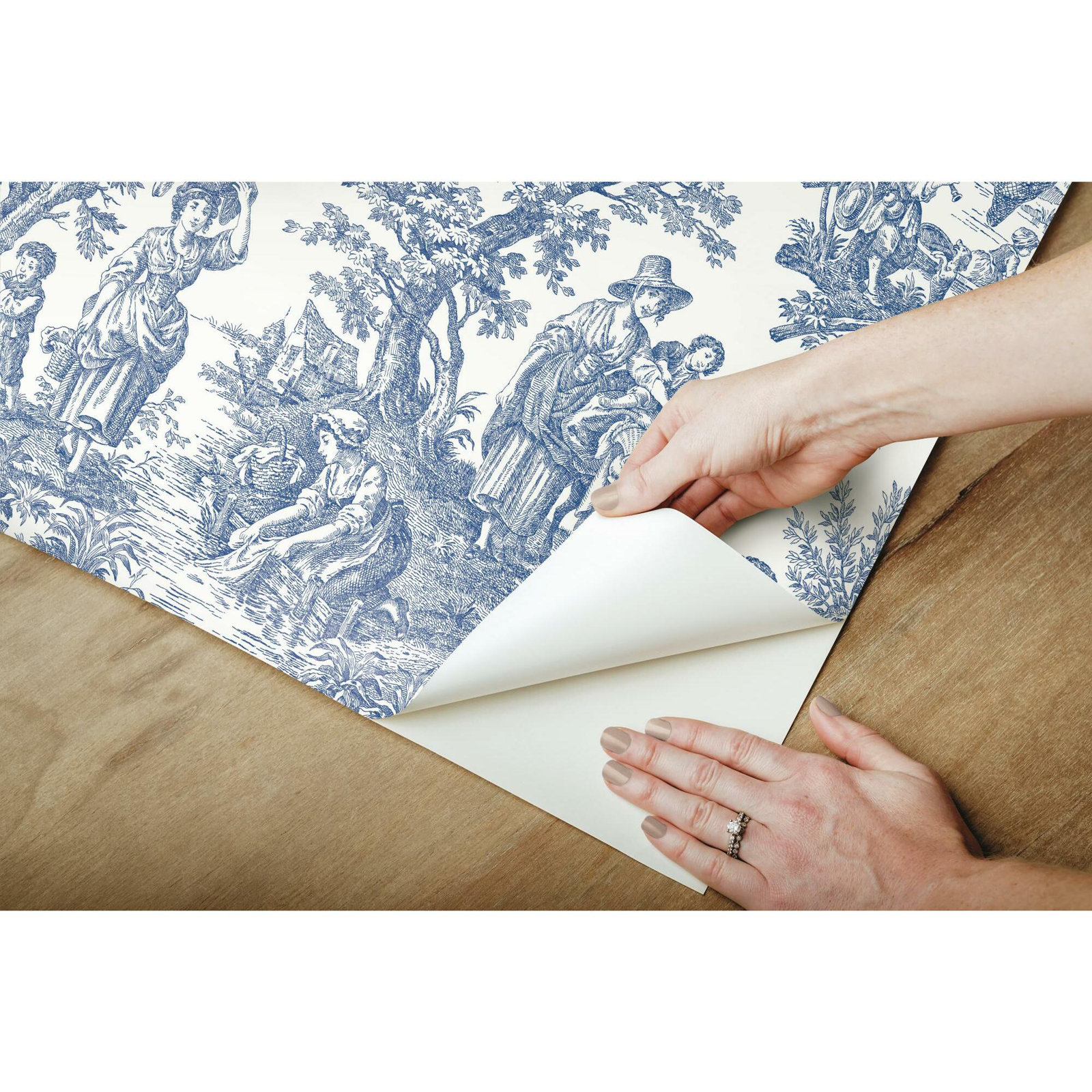 Peel & Stick Toile Wallpaper, Blue
