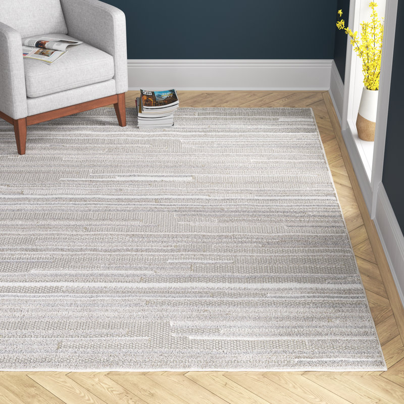 Tapis d'extérieur à rayures abstraites Gemmill, Rectangle 5 pi 3 po x 7 pi, Gris