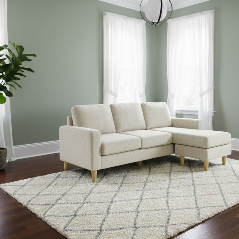 Valenzo Compact Reversible Chaise Sofa Modern 3-Seater L-Shaped Fabric Sofa, Natural Polyester