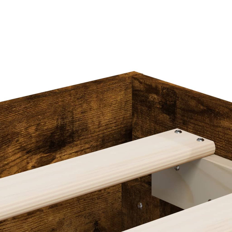 17 Stories Bed Frame With Drawers Double Engineered Wood, Smoked Oak, UK Double - 135 x 190 cm