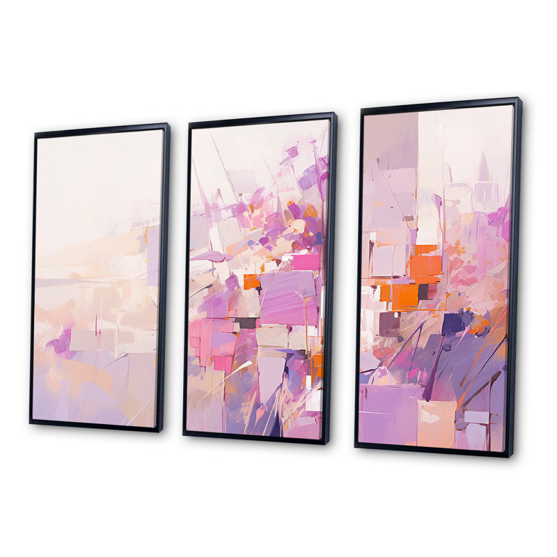 «Pink and Pruple Abstract Shadows», ensemble d'art mural sur toile à formes abstraites, Cadre flottant noir
