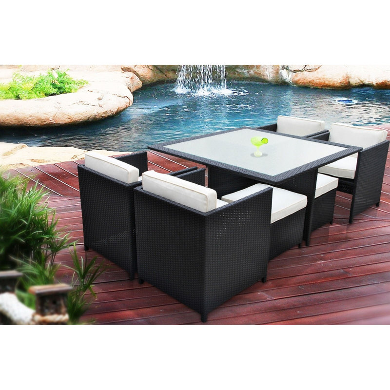Ensemble de mobilier d'extérieur en rotin 9 pièces Modway Inverse Wicker, Blanc