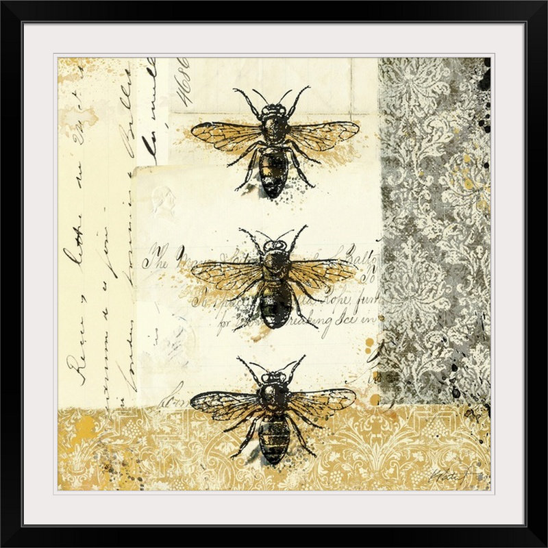 « i », impression Golden Bees 'n Butterflies, H 32 po x l 32 po x P 1 po, Cadre noir