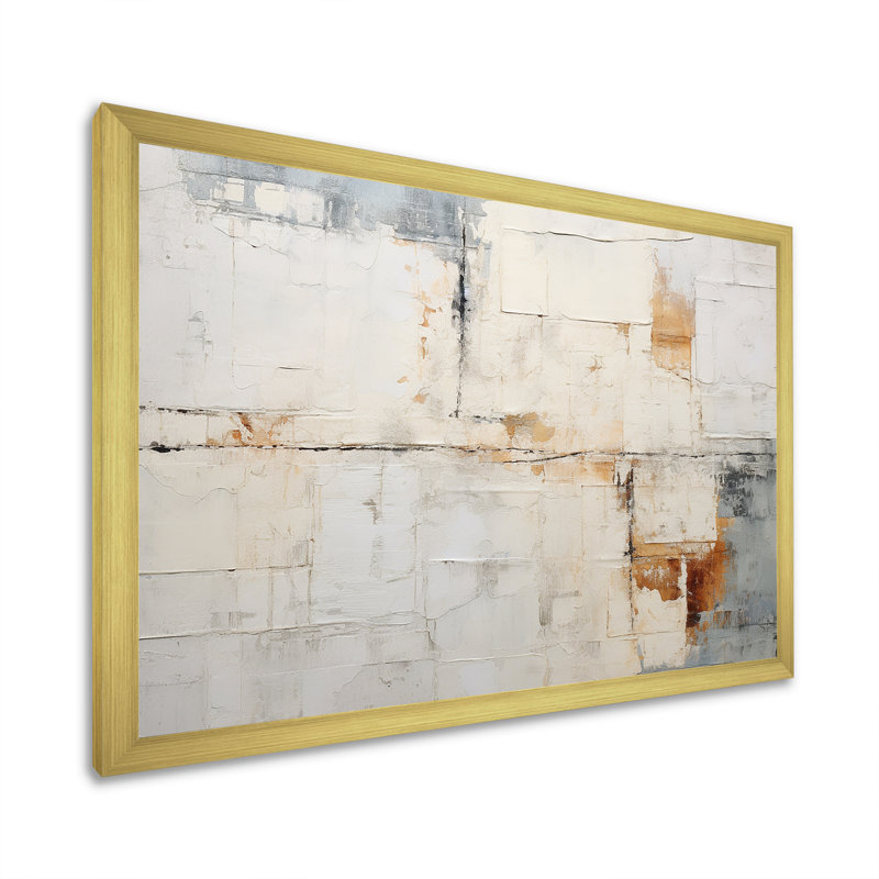 Impression sur toile «Minimalisme beige et doré», impression sur toile, Cadre doré simple, H 34 po x l 44 po x P 1,5 po