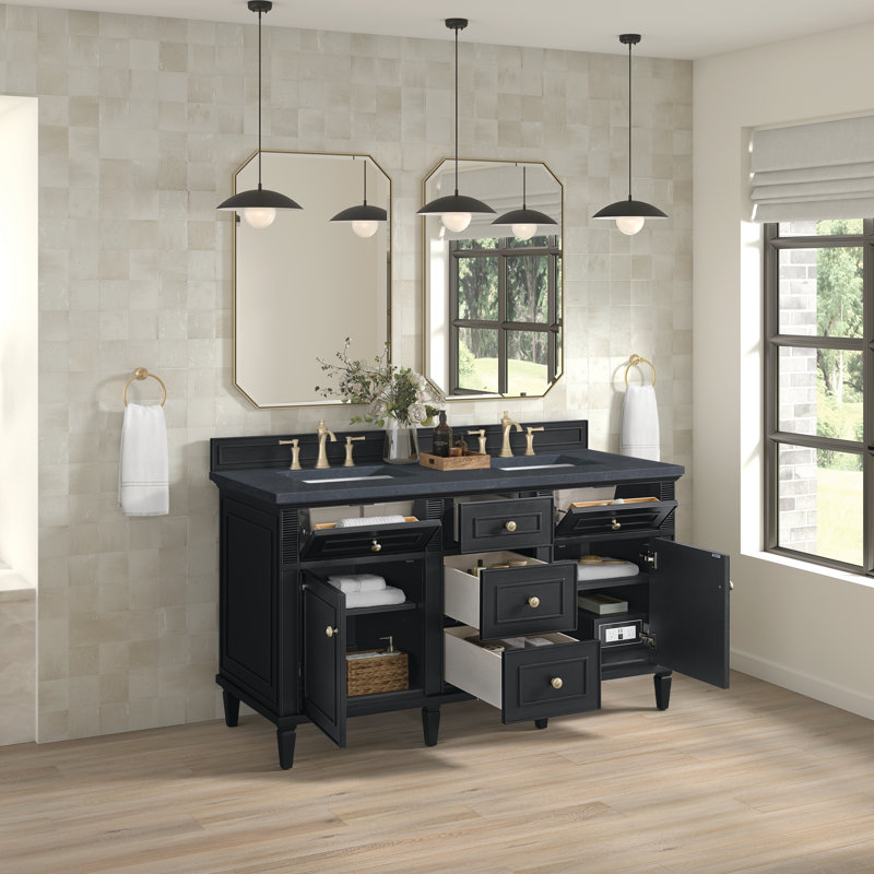 Lorelai 60'' W Double Vanity, Charcoal Soapstone, Black Onyx, 8" Widespread