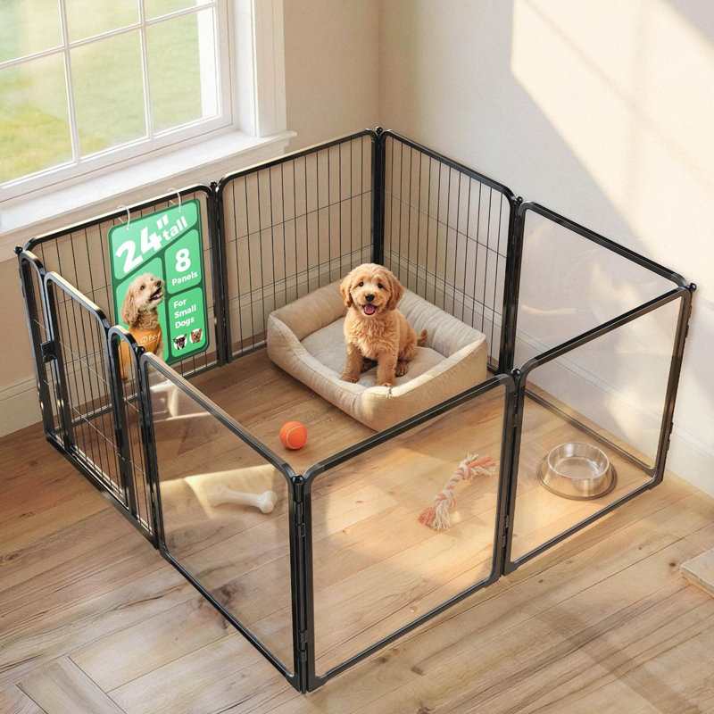 Enclos pour chien en acrylique et en fil métallique AuraSpace Pro, 24 po de hauteur, 24 po pour chiots et petits chiens, noir