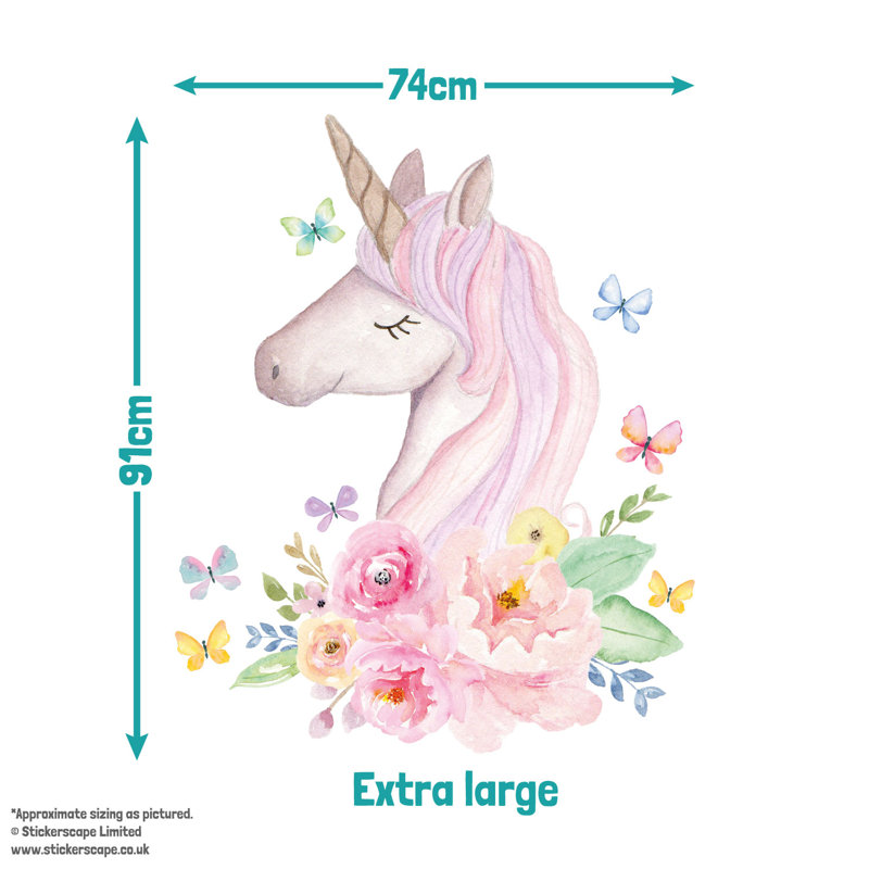 Watercolour Unicorn Wall Sticker, 91cm H x 74cm W