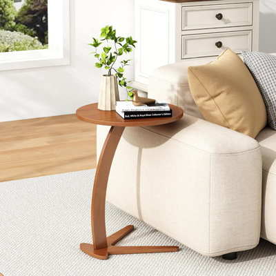C Shaped End Table, Small Round Side Table for Couch, Slide Under Sofa Tray Desk for Living Room