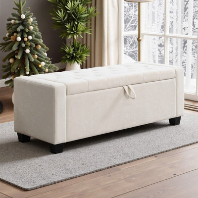Ottoman Bench With Storage & Safety Hinge, Upholstered Entryway Seat, Holds 350 Lbs
