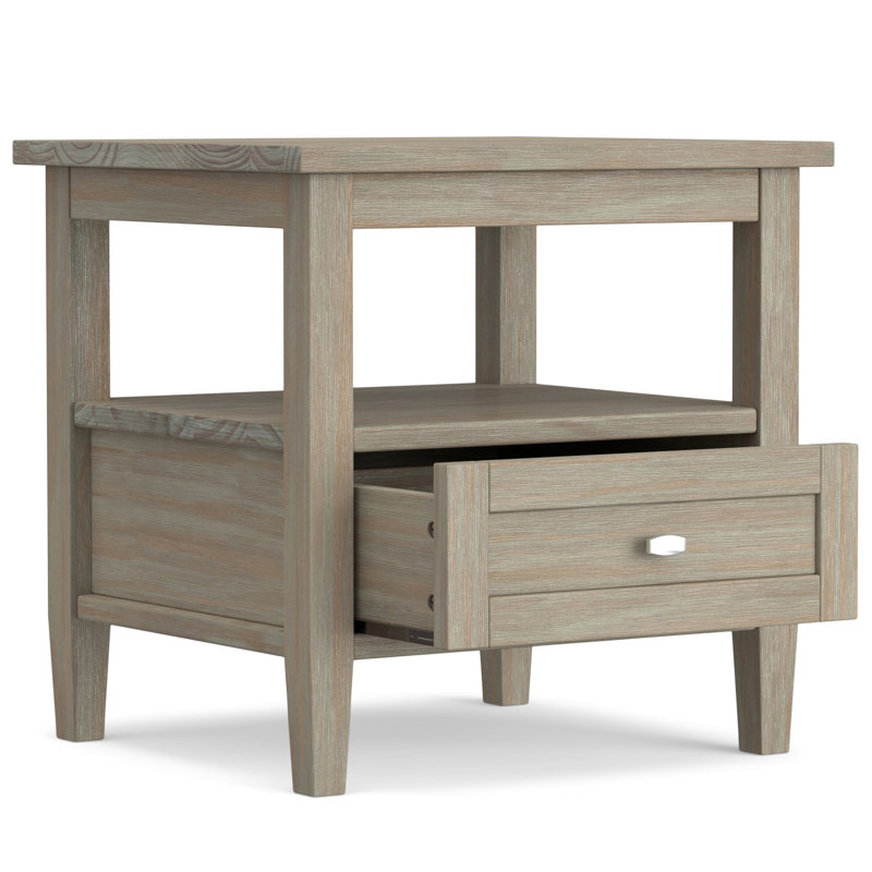 Table de bout transitionnelle en bois massif avec tiroir de rangement de style Shaker chaleureux, Gris patiné