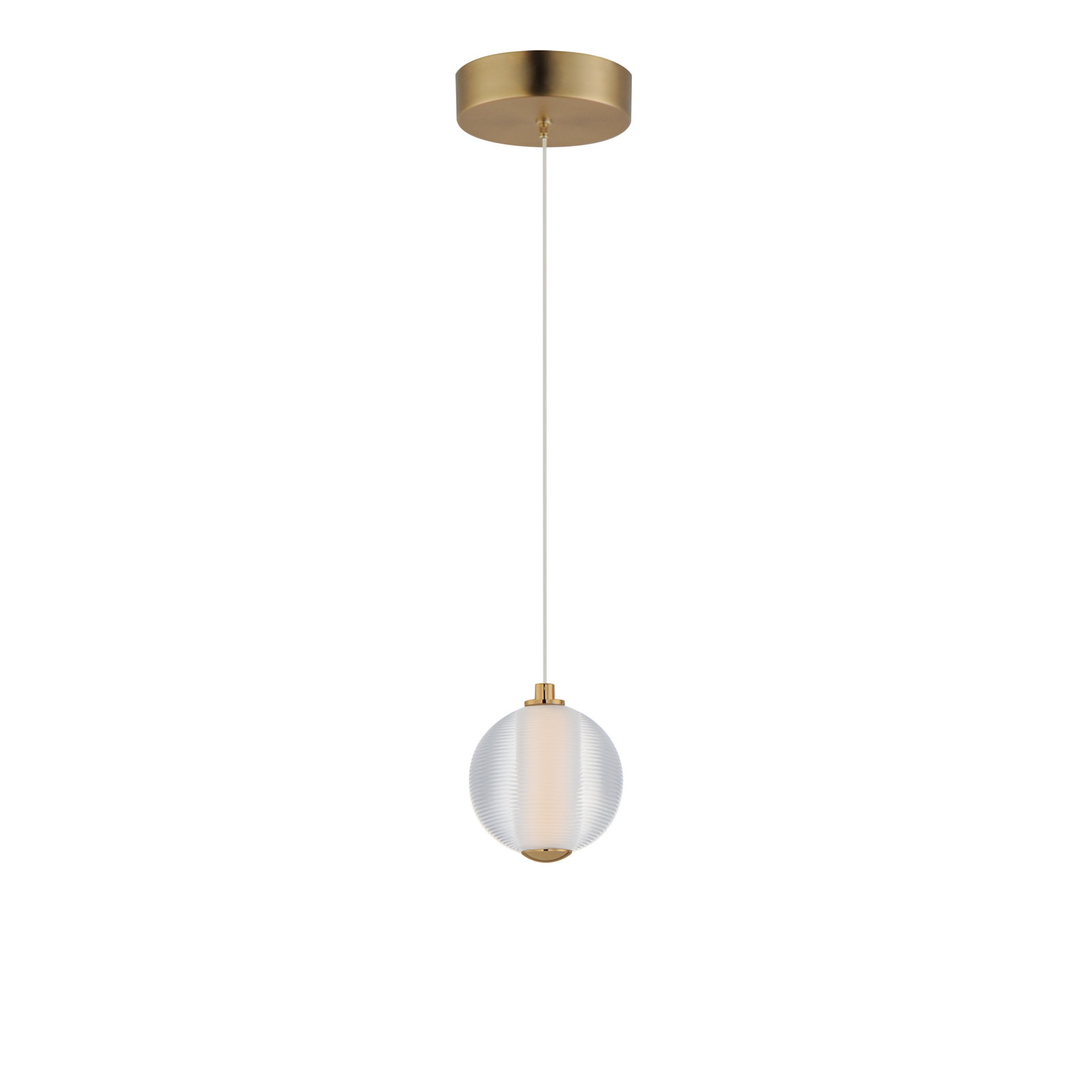 Alicano Single Light Ribbed Glass Steel Dimmable LED Pendant, Gold
