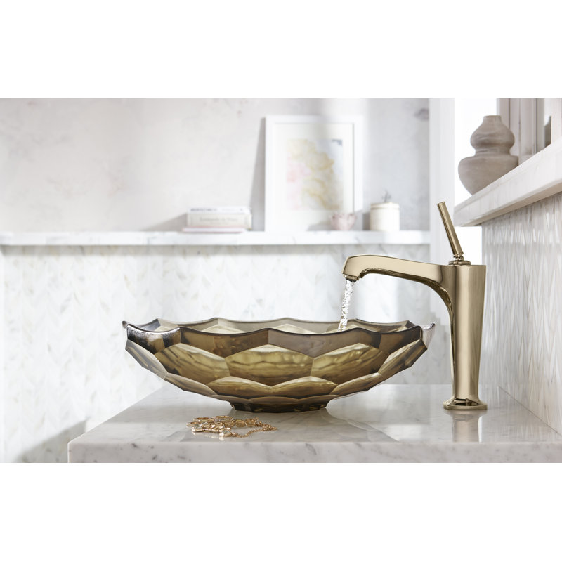 Kohler Briolette, Artist Editions Oval Faceted Glass Bathroom Vessel Sink, Translucent Stone