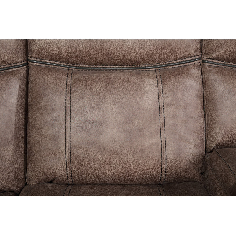 Canapé modulaire inclinable manuel en nubuck deux tons Dollum avec console USB et porte-gobelet, Tissu chocolat
