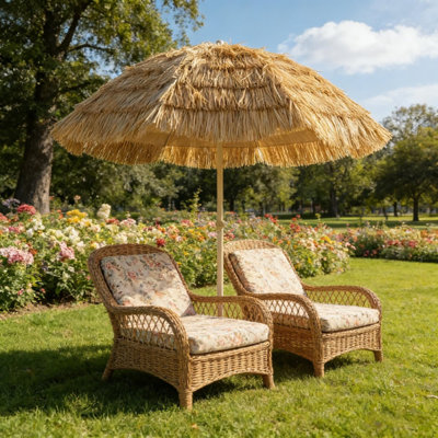 Parasol de plage en fausse paille de 72,8 pouces de diamètre avec ancre en spirale sable
