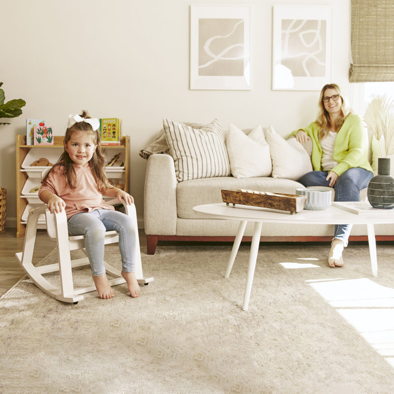 Chaise berçante avec accoudoirs et coussin ECR4Kids, Blanc délavé